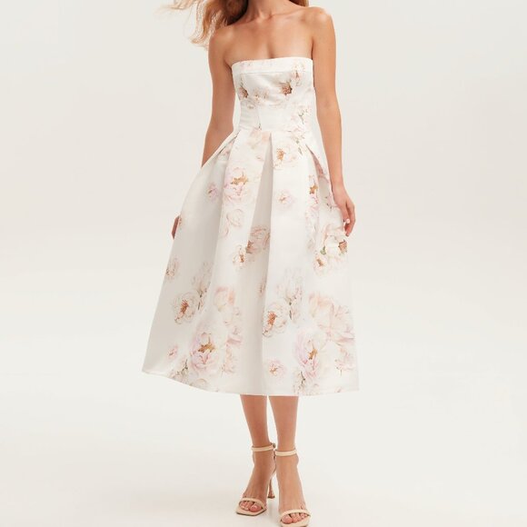 Floral Strapless Midi Dress - Picture 1 of 10